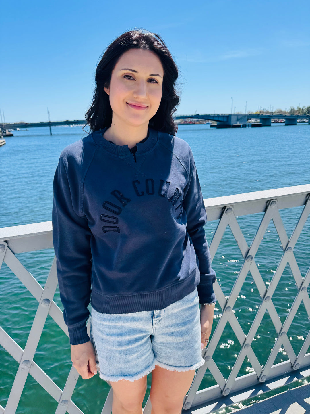 NAVY DOOR COUNTY SPLIT CREW SWEATSHIRT