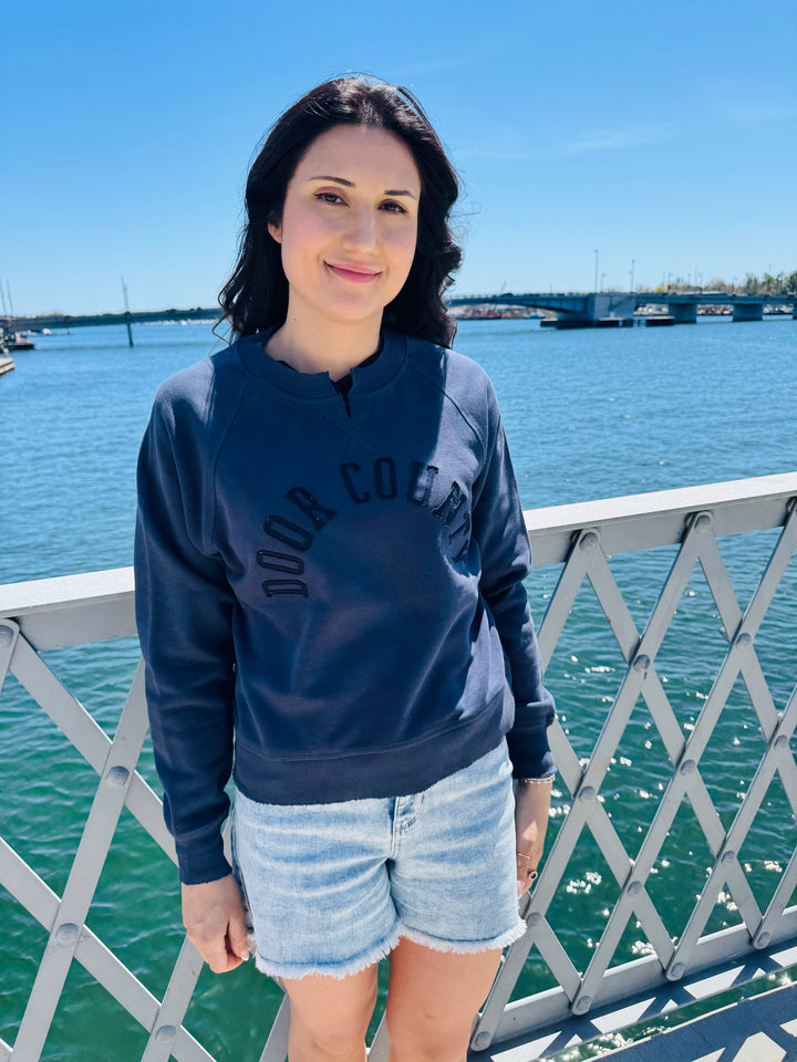 NAVY DOOR COUNTY SPLIT CREW SWEATSHIRT