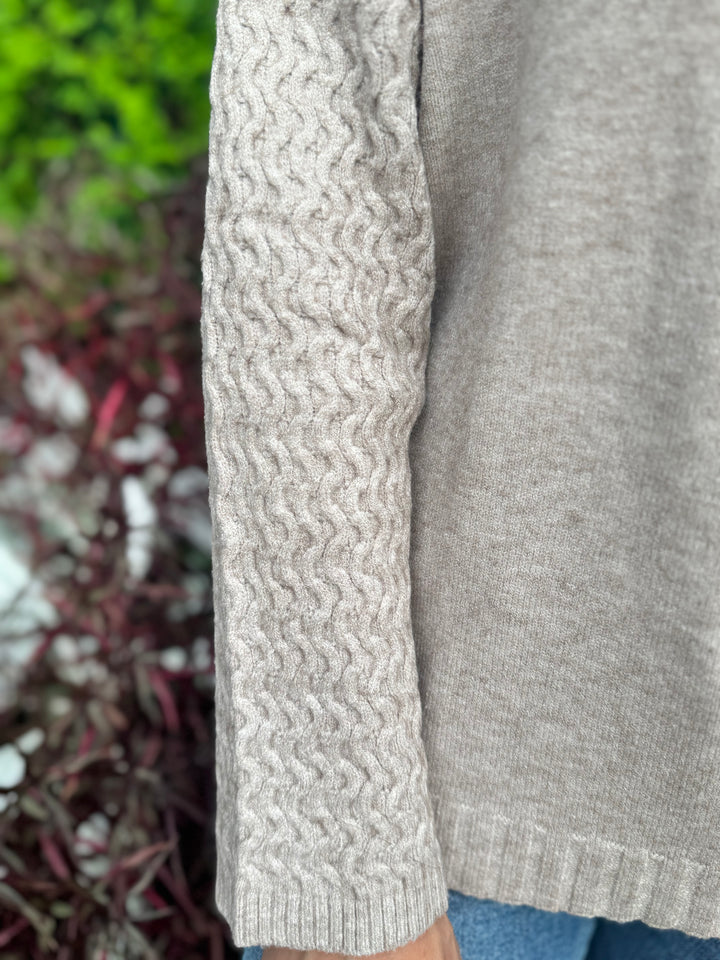 OATMEAL TEXTURED KNIT COWL NECK SWEATER