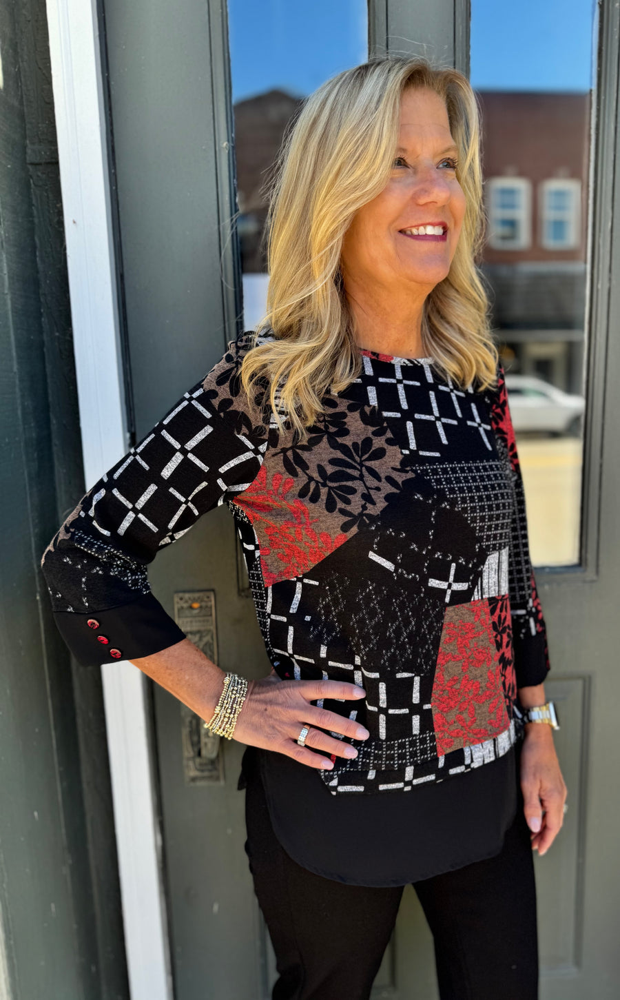 MARLEE RED & BLACK PRINT TOP
