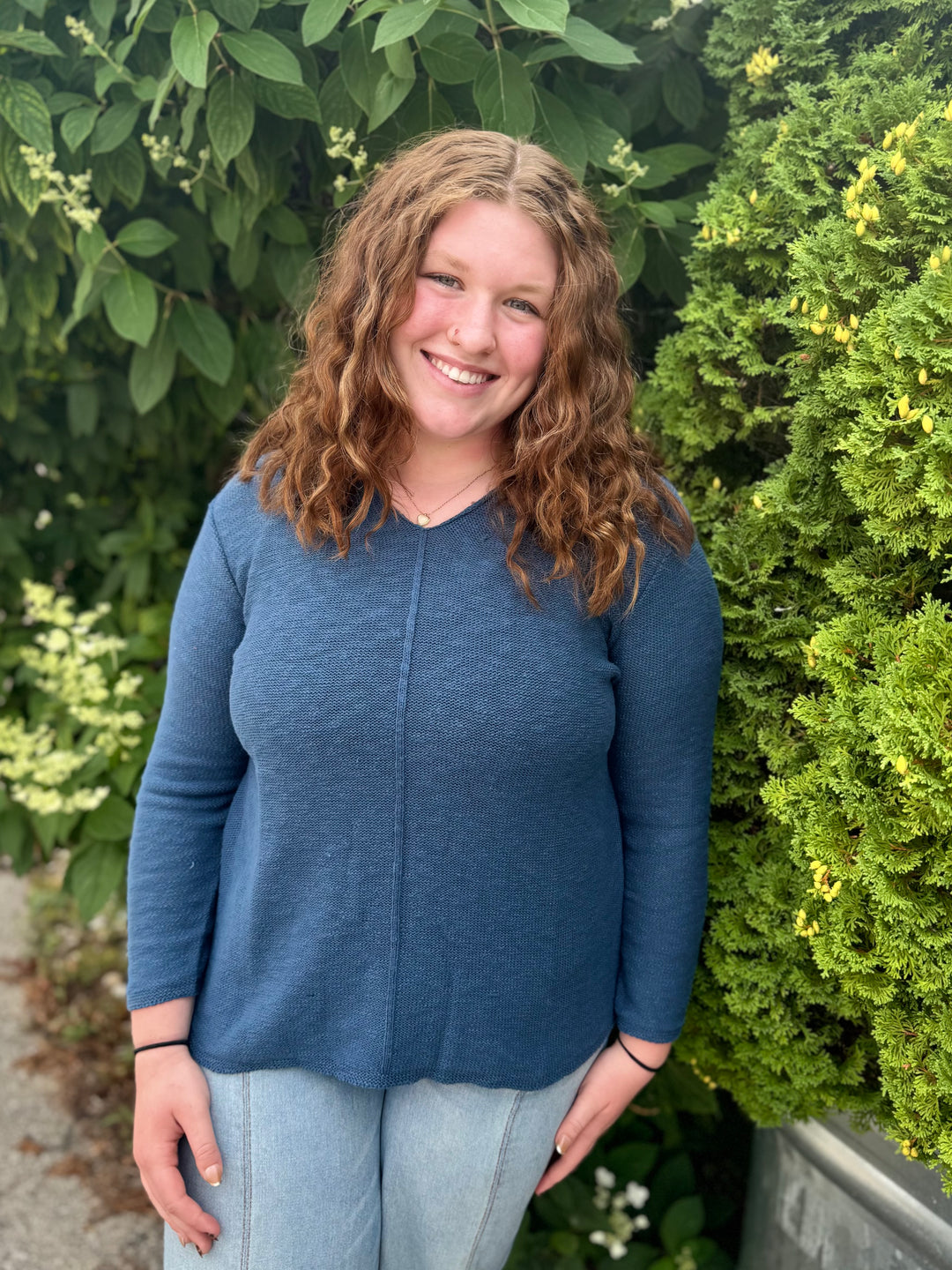 MACEY INDIGO SEAM FRONT SWEATER