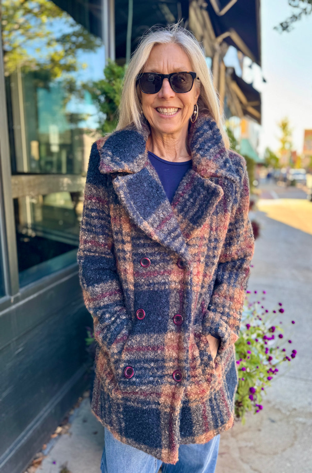 CAMI NAVY PLAID BOUCLE JACKET

