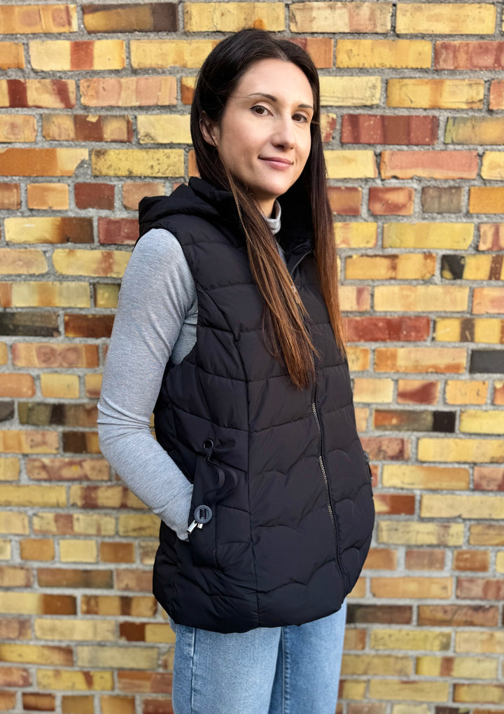 MAXINE BLACK HOODIE PUFFER VEST