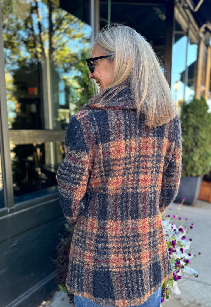CAMI NAVY PLAID BOUCLE JACKET