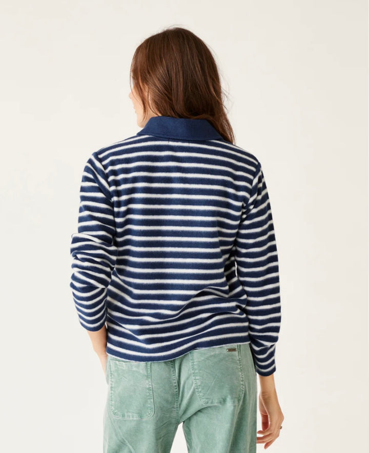 CLARA NAVY EVEN STRIPE FLEECE PULLOVER