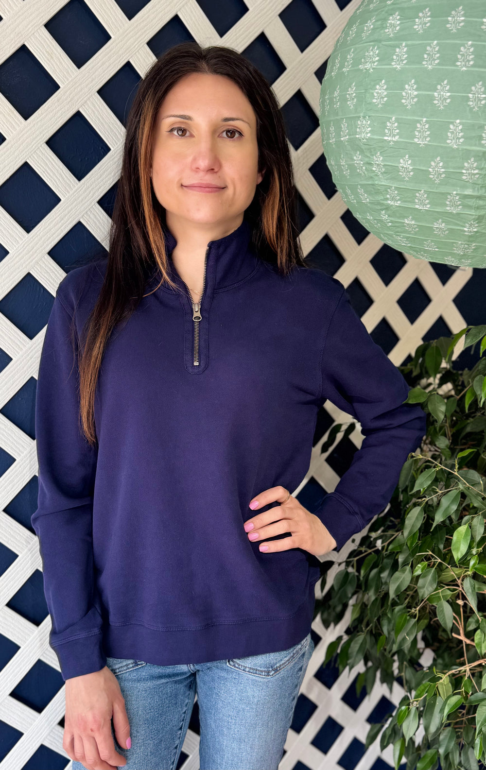 VIBRANT NAVY HALF ZIP FUNNEL NECK
