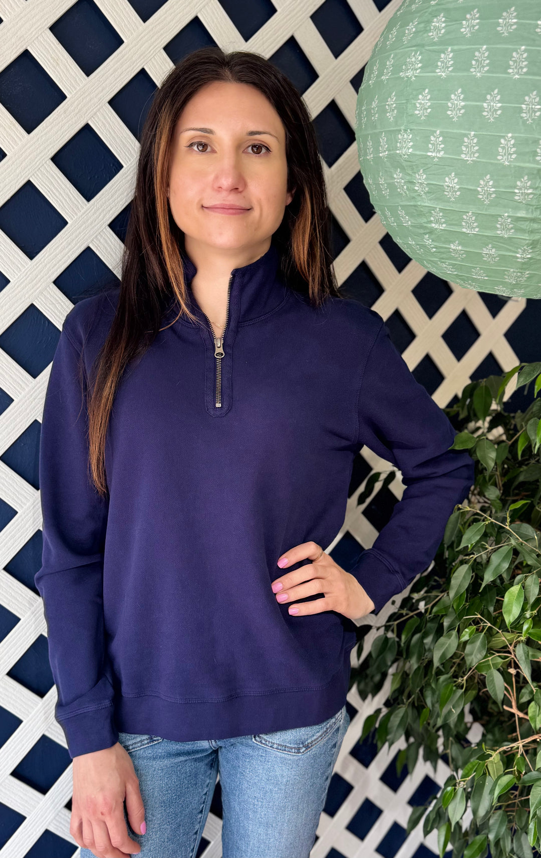 VIBRANT NAVY HALF ZIP FUNNEL NECK
