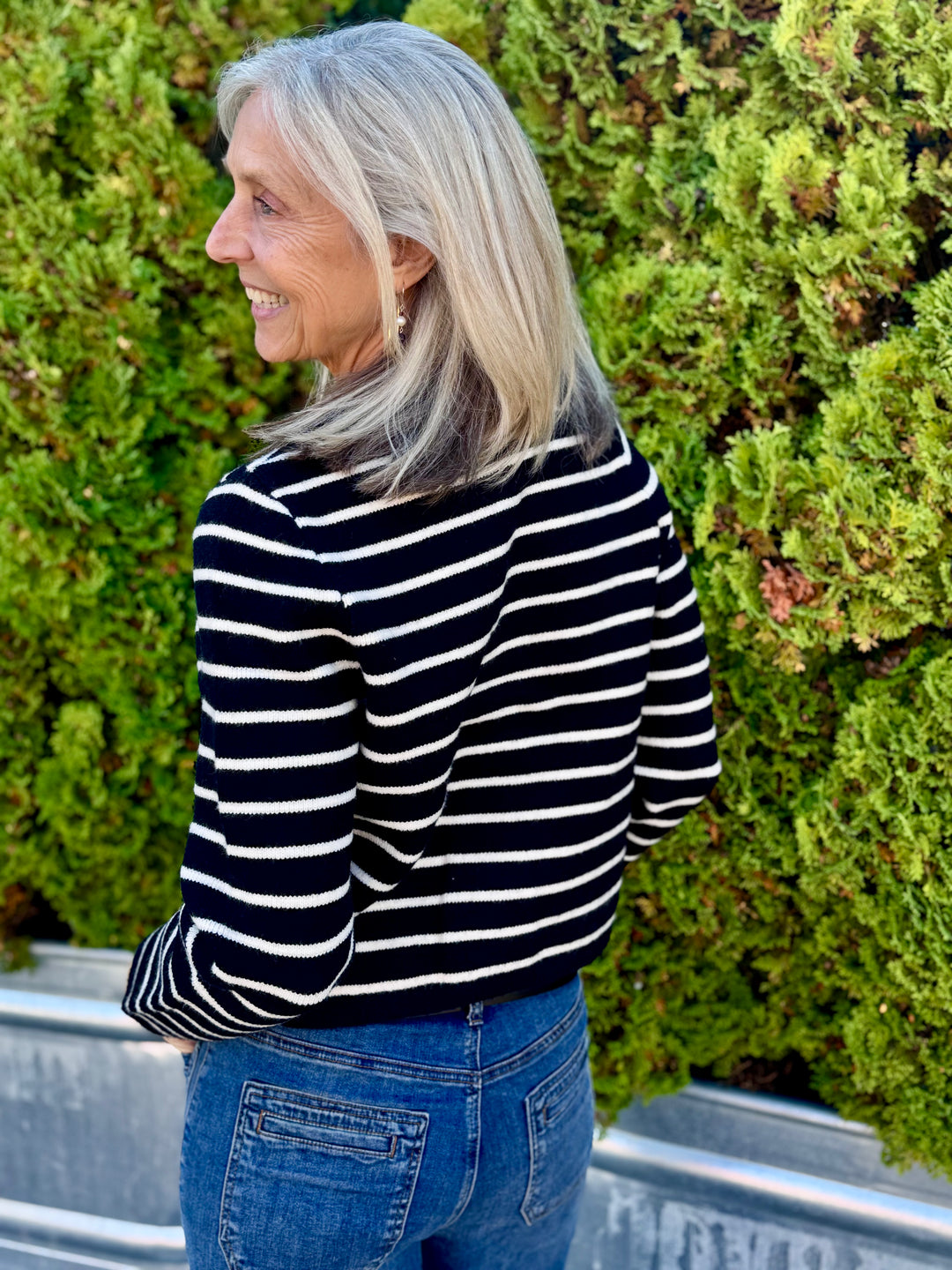 BLACK CHASTAIN STRIPE CARDIGAN SWEATER