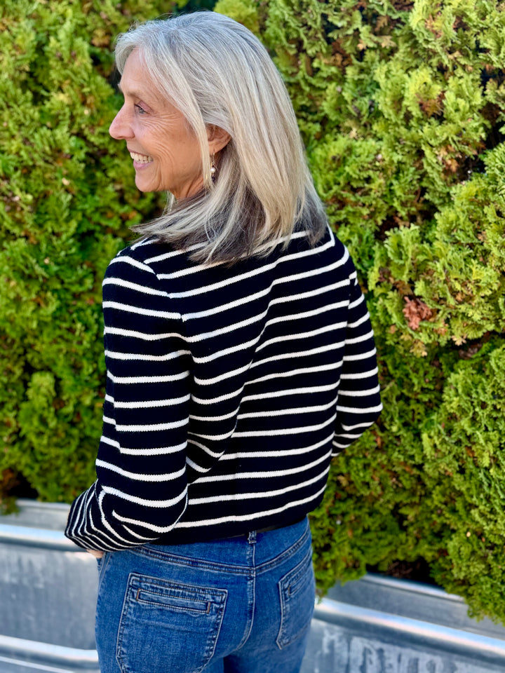 BLACK CHASTAIN STRIPE CARDIGAN SWEATER