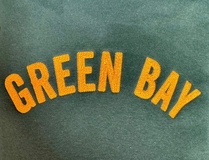GREEN BAY CLASSIC GREEN BOUCLE EMBROIDERED HOODIE
