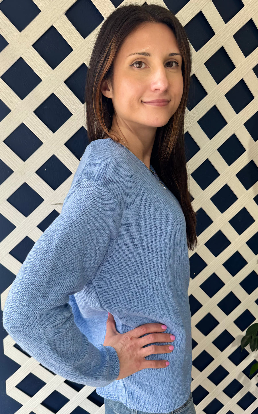 MACEY PERIWINKLE SEAM FRONT TUNIC SWEATER
