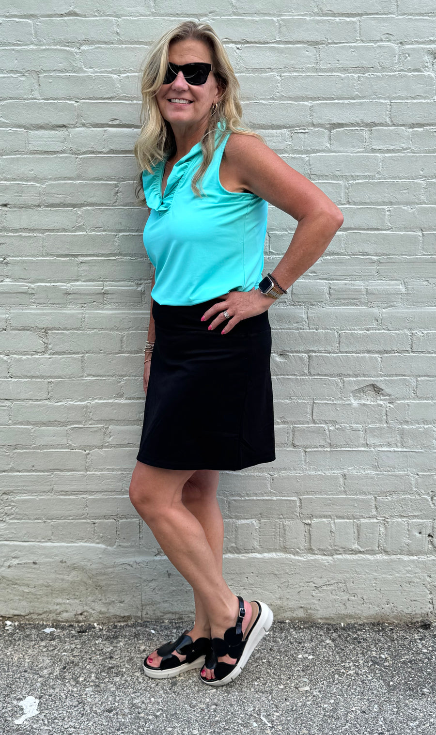 SEA GLASS AQUA GRETCHEN V NECK TOP
