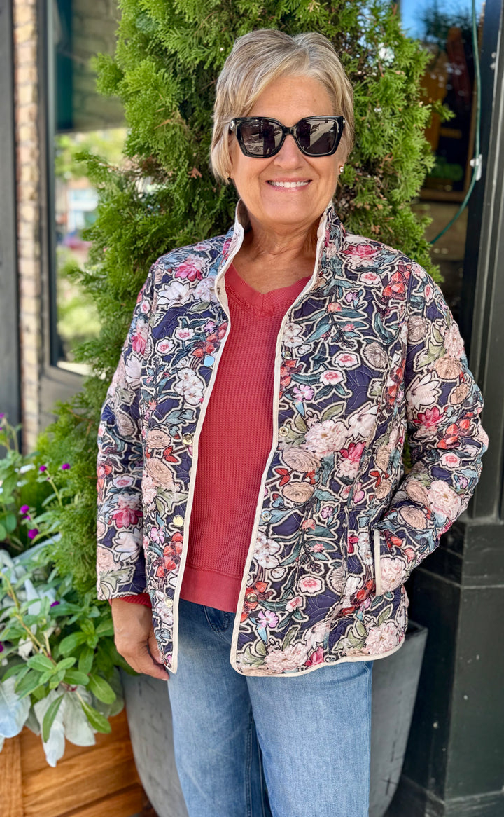 PARCHMENT REVERSIBLE FLORAL QUILTED JACKET
