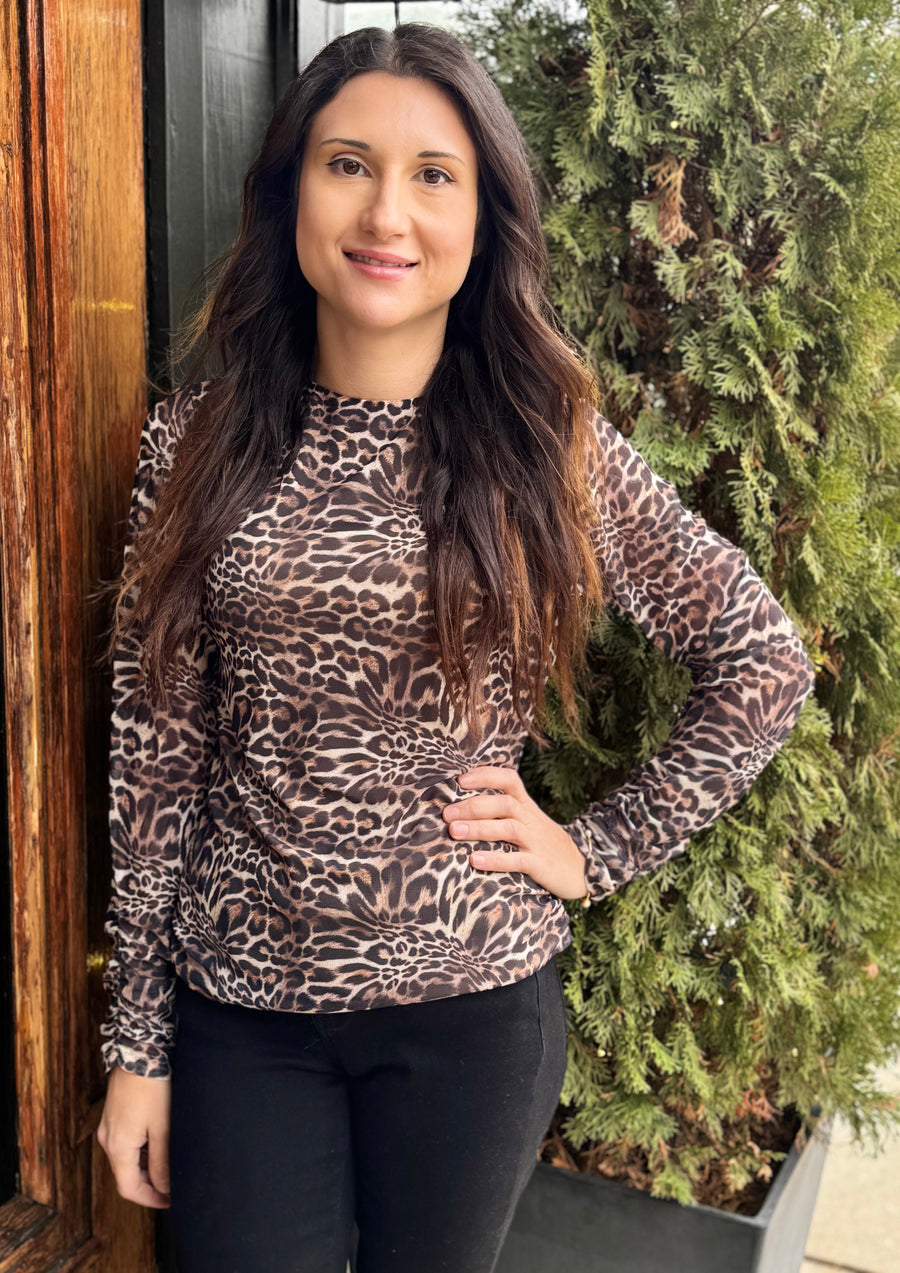 MESH LEOPARD KNIT TOP
