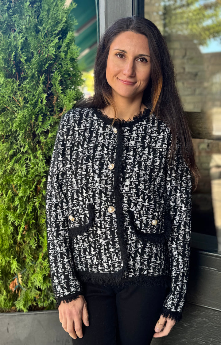 BLACK HOUNDSTOOTH SWEATER JACKET