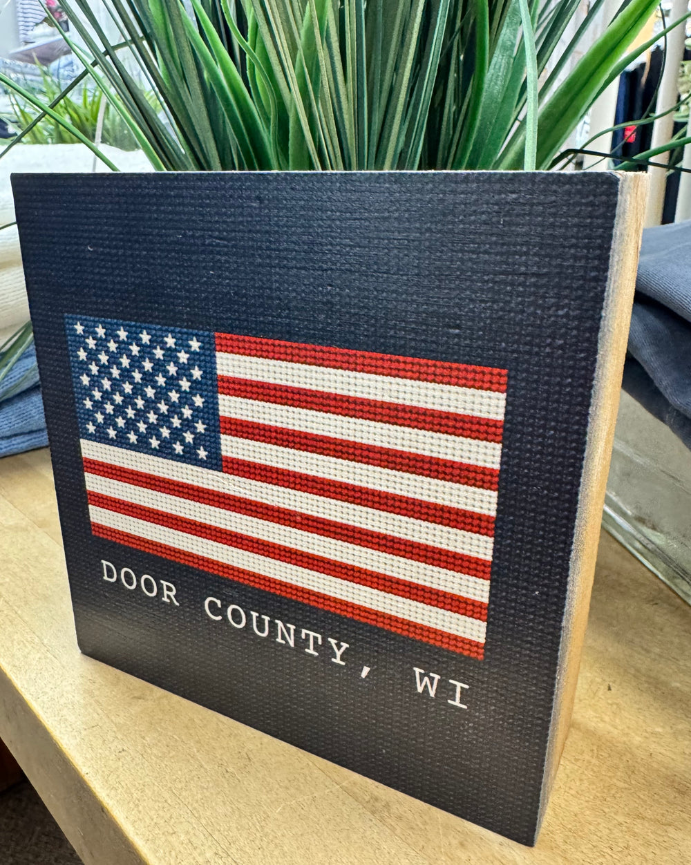 DOOR COUNTY CROSSTICH FLAG BLOCK SIGN
