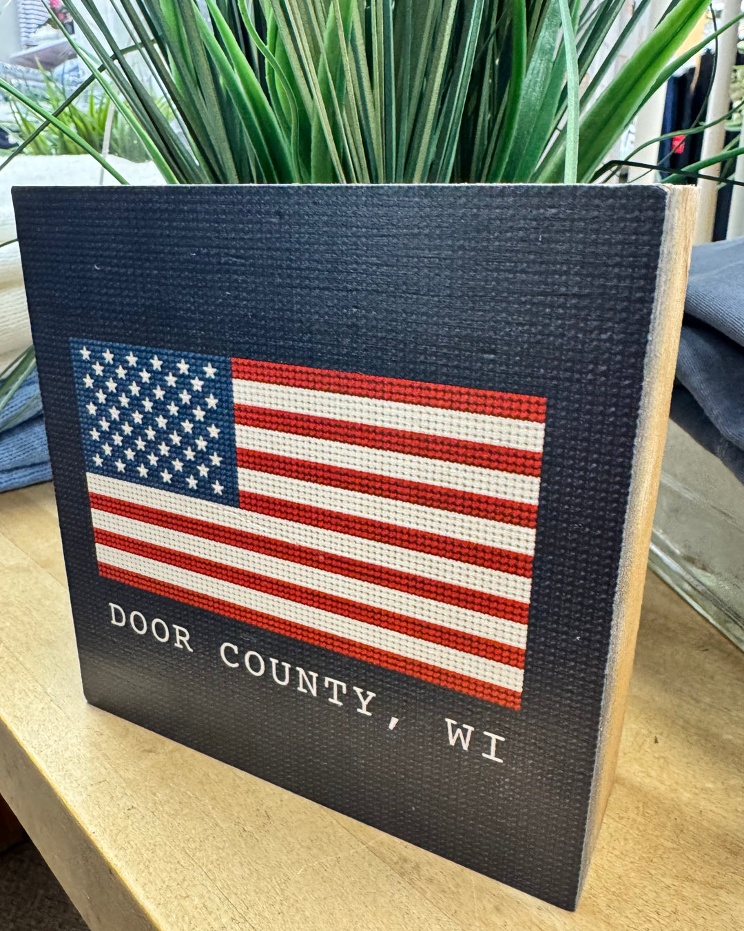 DOOR COUNTY CROSSTICH FLAG BLOCK SIGN