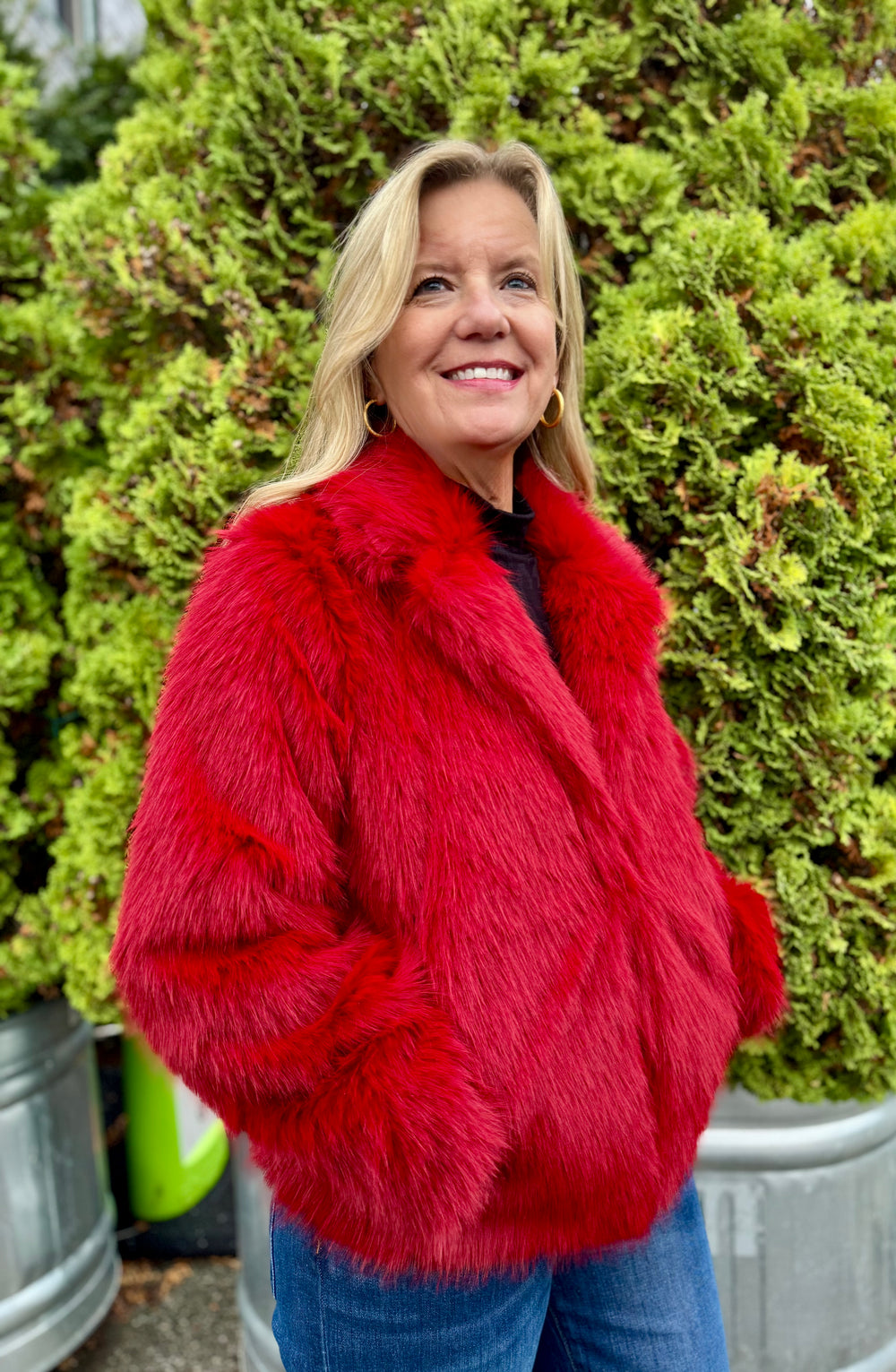 RUBY RED NOVA FAUX FUR SHORT JACKET
