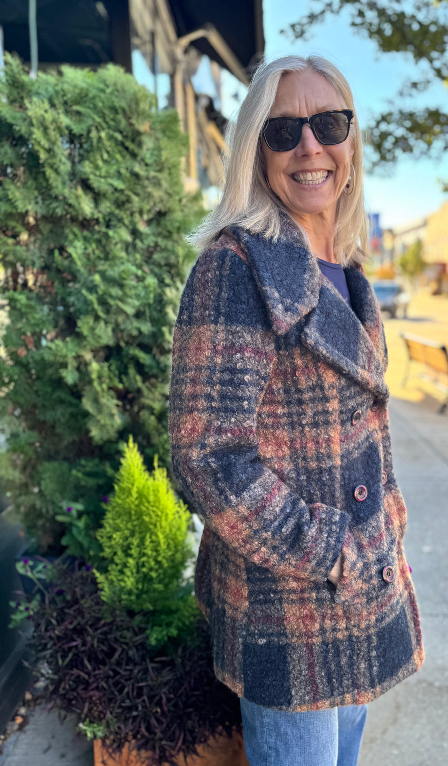 CAMI NAVY PLAID BOUCLE JACKET
