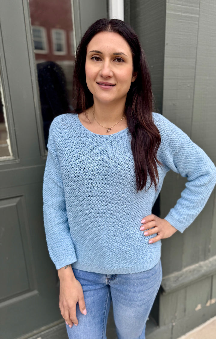 MIDGE  SKY BASKET WEAVE CREW SWEATER