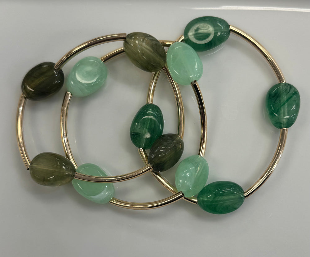JADE & GOLD ELASTIC BEADED BRACELET SET
