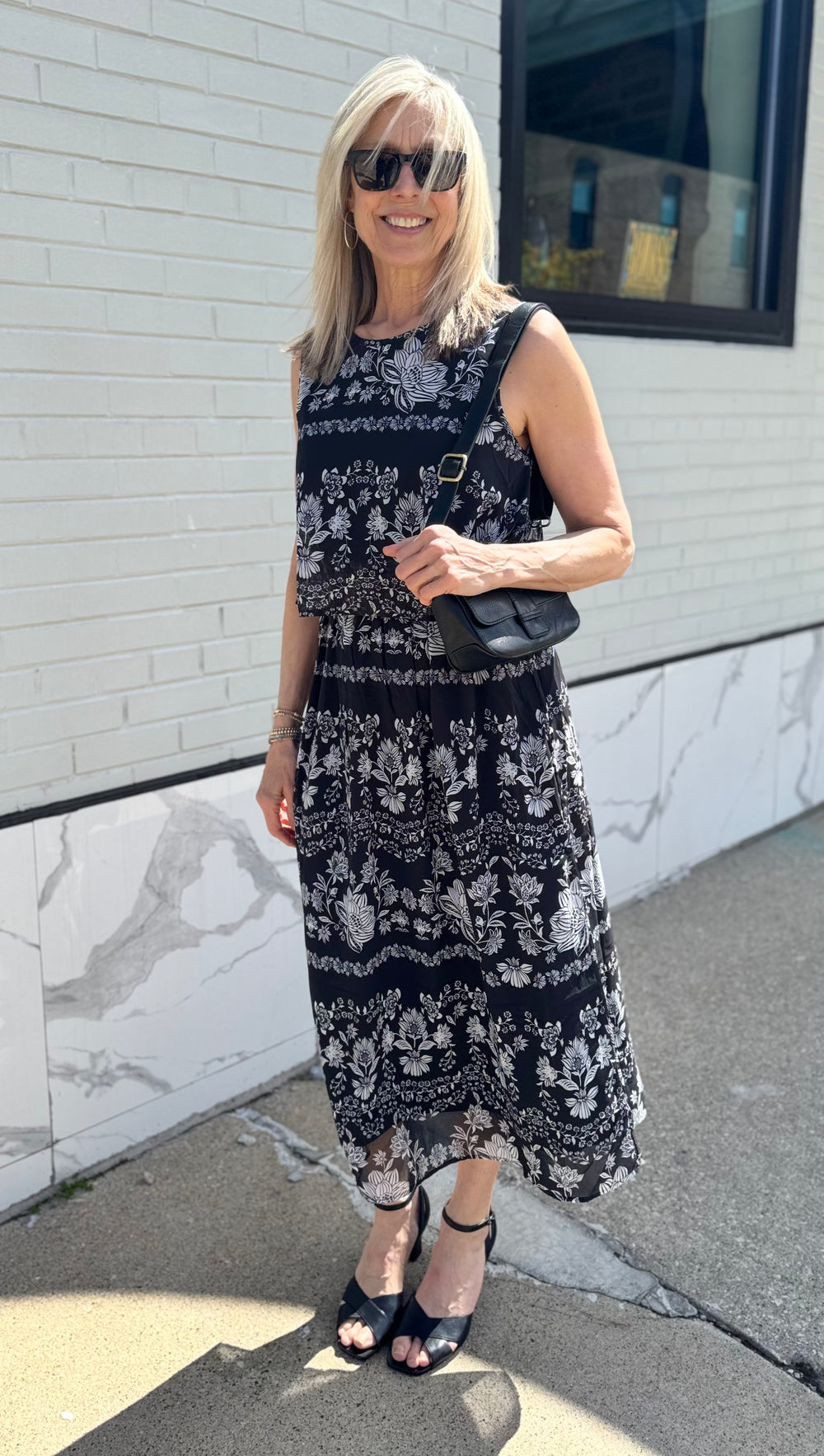 ADEL FLORAL DOUBLE LAYER LONG MIDI DRESS

