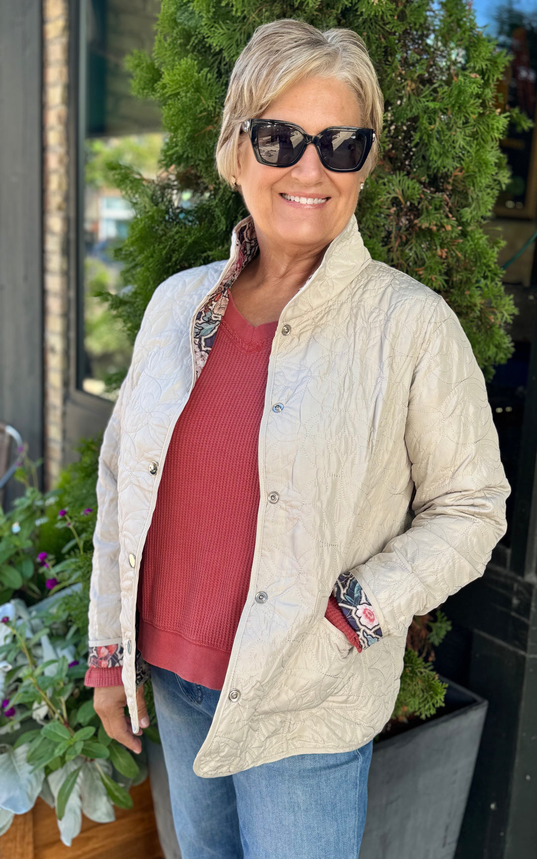 PARCHMENT REVERSIBLE FLORAL QUILTED JACKET
