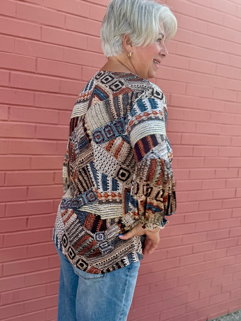MAPLE BLUE PRINT KNIT TOP
