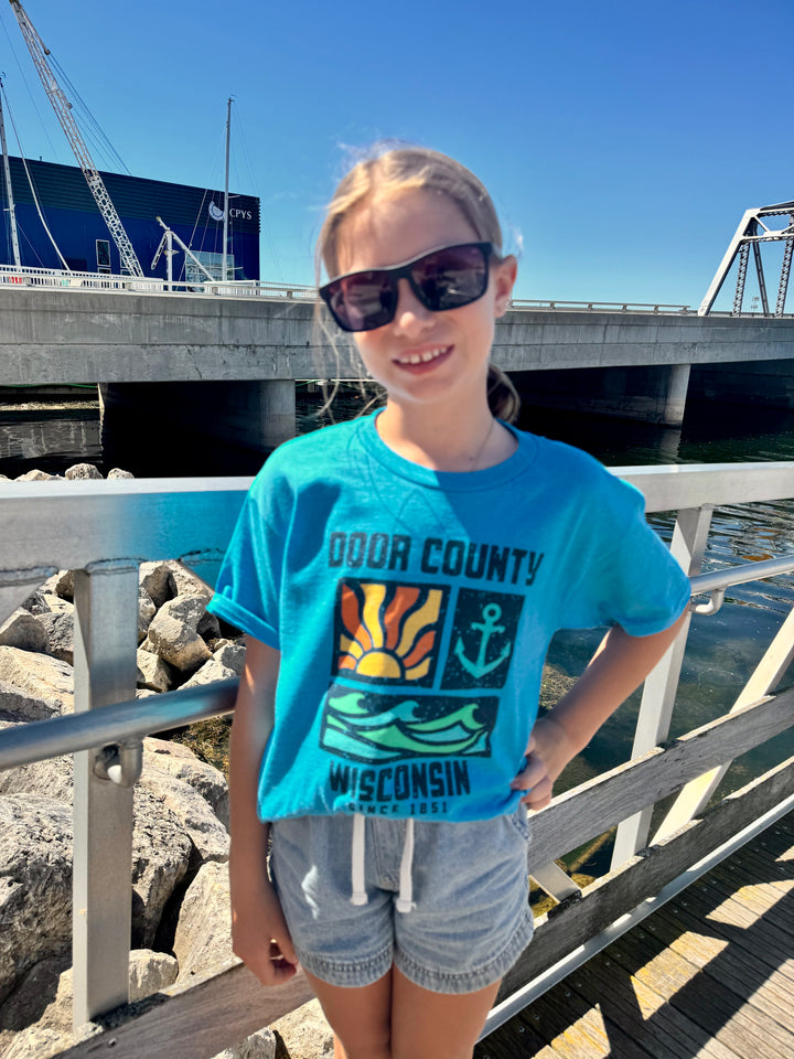 YOUTH DOOR COUNTY SUN ANCHOR & WAVES T-SHIRT