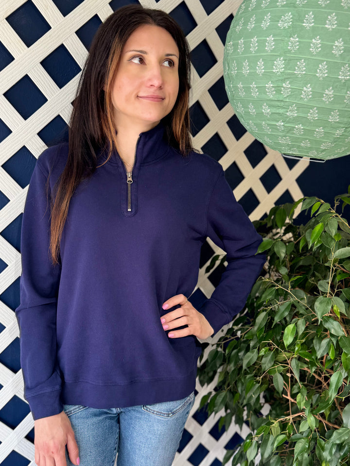 VIBRANT NAVY HALF ZIP FUNNEL NECK