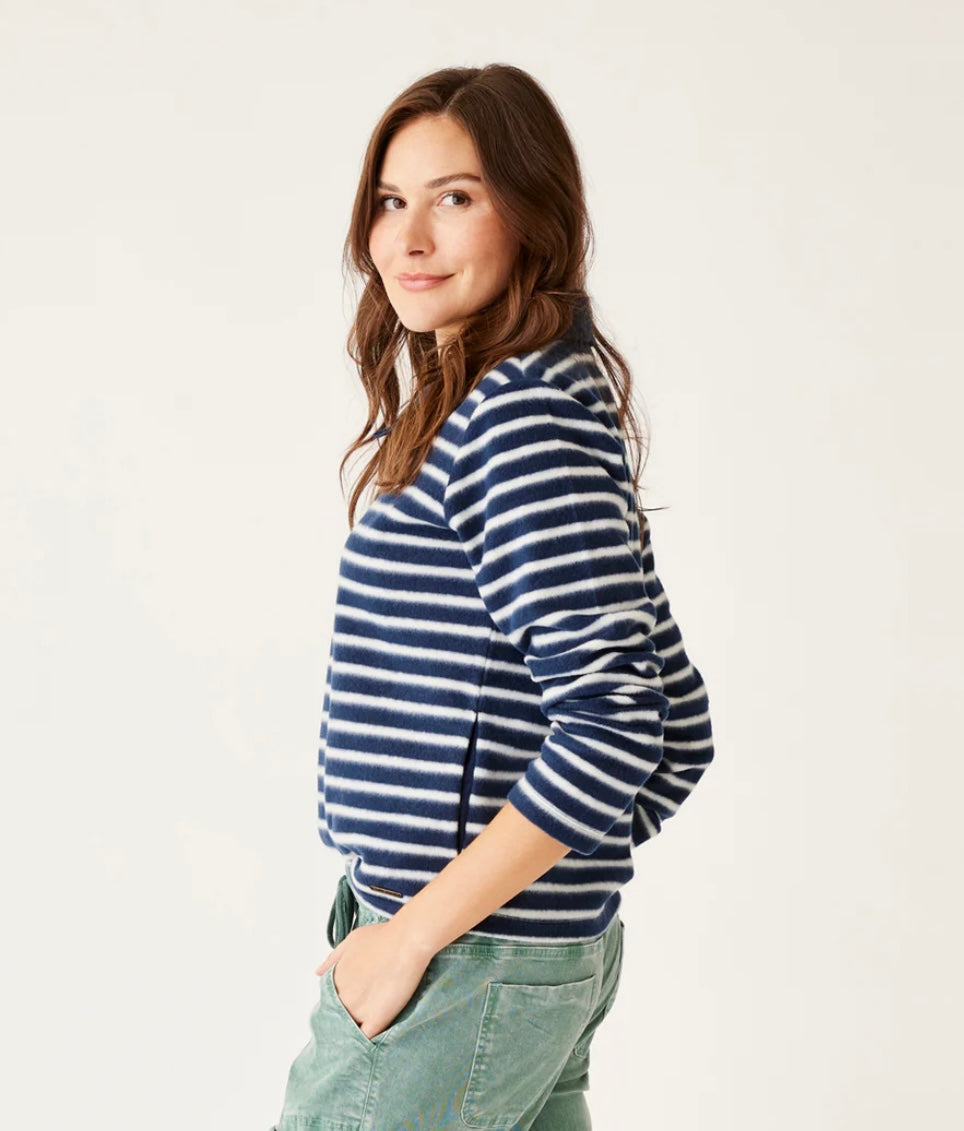 CLARA NAVY EVEN STRIPE FLEECE PULLOVER
