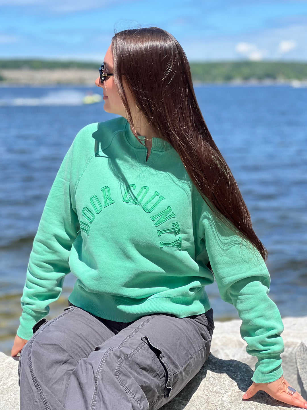 PALM GREEN DOOR COUNTY SPLIT CREW SWEATSHIRT
