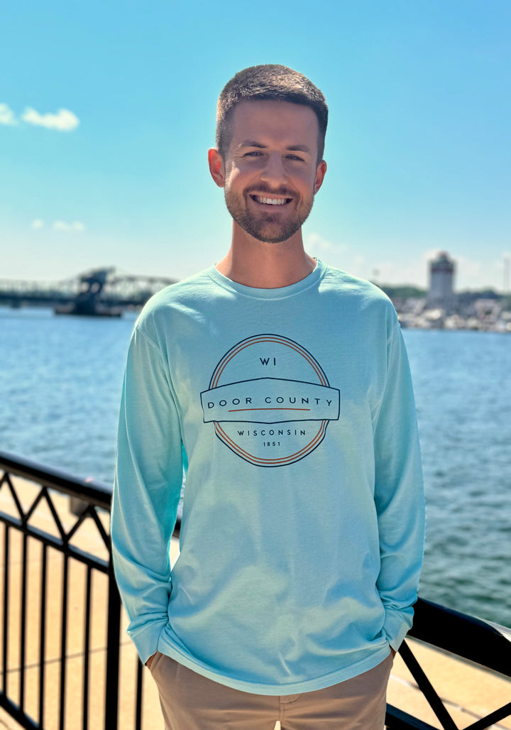 CRYSTAL BLUE DOOR COUNTY VCR LABEL LONG SLEEVE TEE
