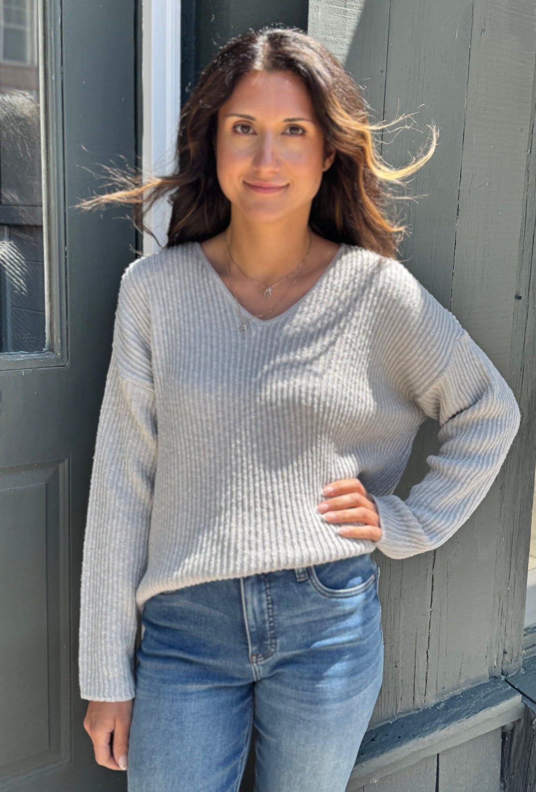 MAGGIE DESERT DROP SHOULDER V-NECK SWEATER