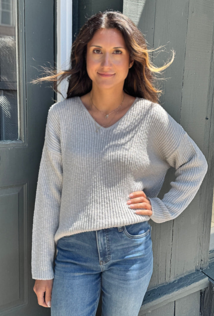 MAGGIE DESERT DROP SHOULDER V-NECK SWEATER