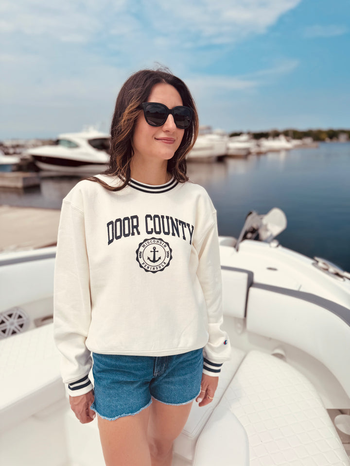 CREAM/MIDNIGHT DOOR COUNTY REVERSE WEAVE CREW SWEATSHIRT