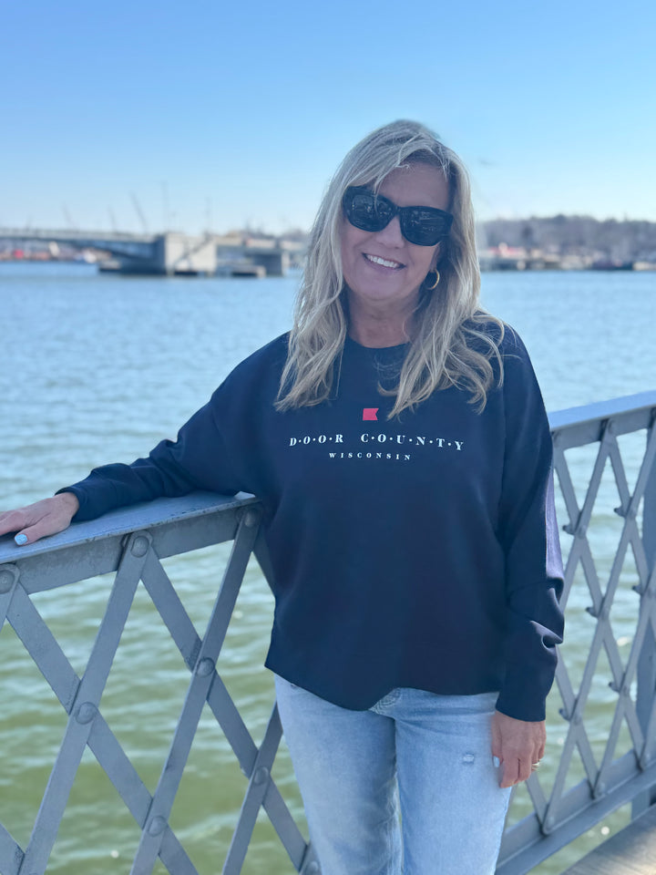 NAVY DOOR COUNTY WISCONSIN CAMP CREW SWEATSHIRT