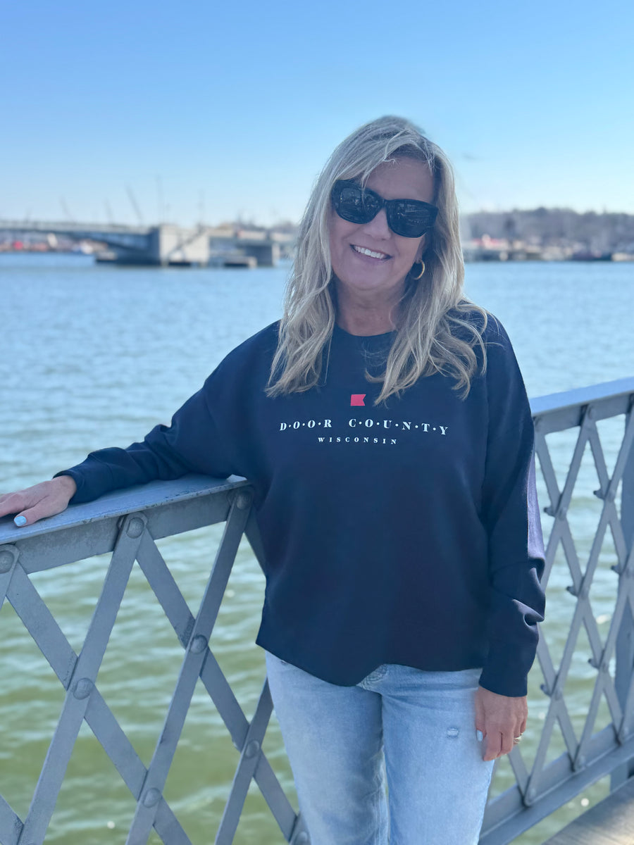 NAVY DOOR COUNTY WISCONSIN CAMP CREW SWEATSHIRT
