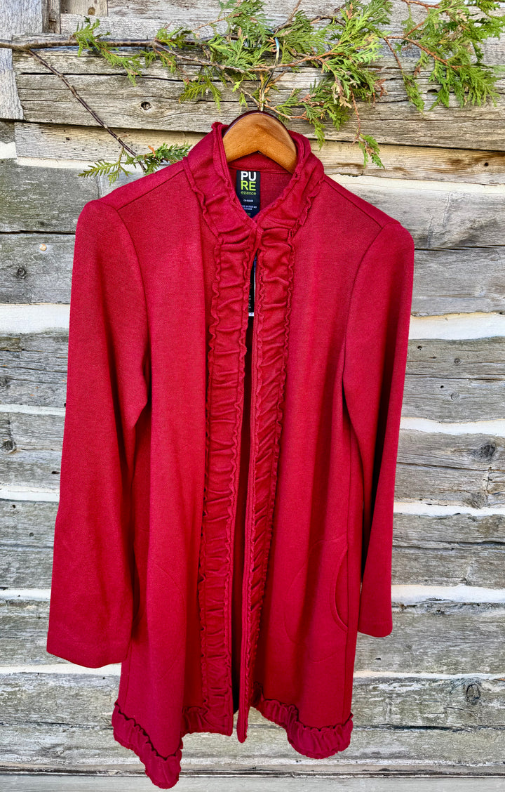 CATHERINE CHERRY RUFFLE EDGE SWEATER COAT