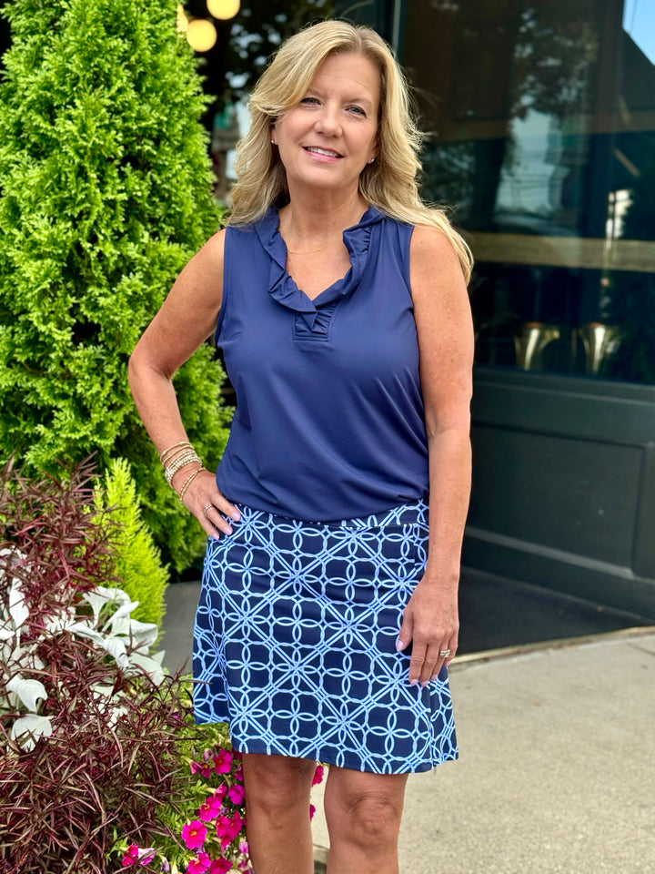 TESSA NAVY PERI GEO CIRCLE PRINT SKORT