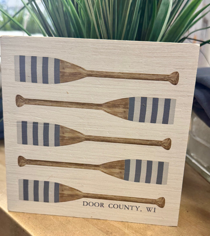 DOOR COUNTY STRIPED OARS BLOCK SIGN