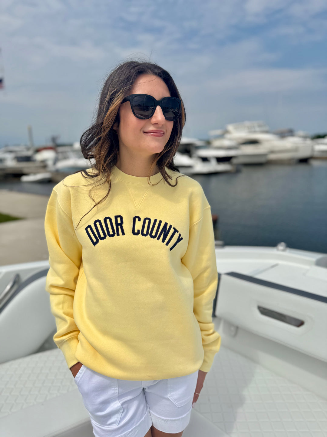 BUTTER DOOR COUNTY ARCH APPLIQUÉ BIG COTTON CREW SWEATSHIRT