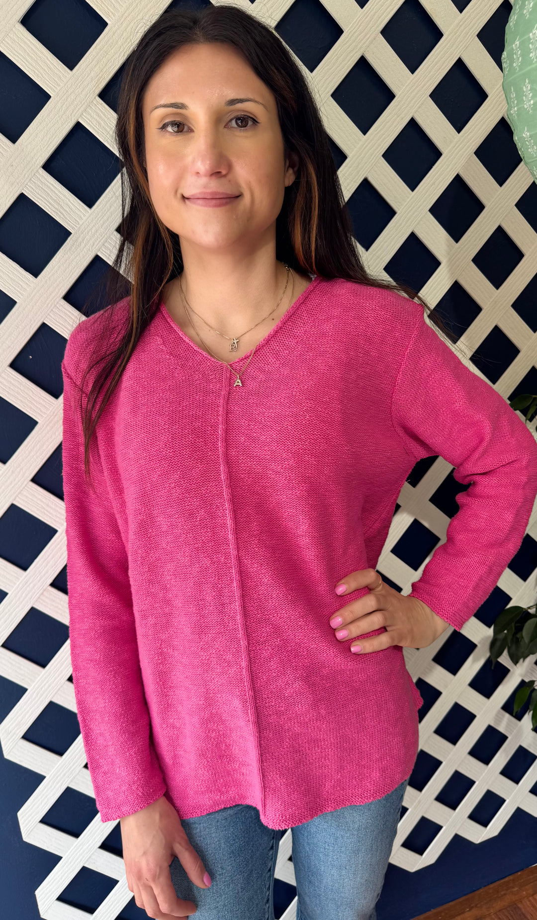 MACEY MAGENTA SEAM FRONT TUNIC SWEATER