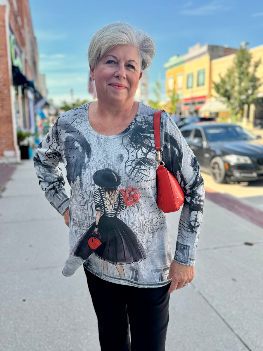 PARIS CAFE STROLL BRUSHED KNIT TOP
