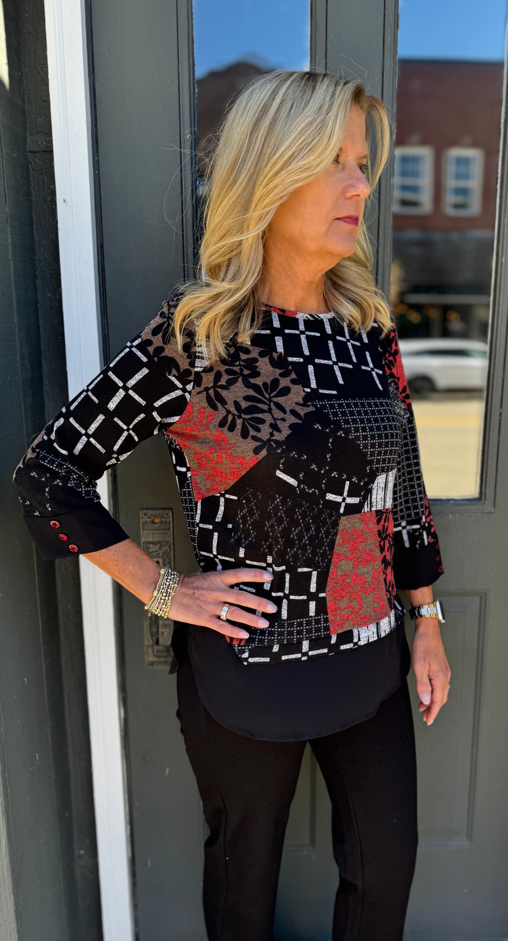 MARLEE RED & BLACK PRINT TOP
