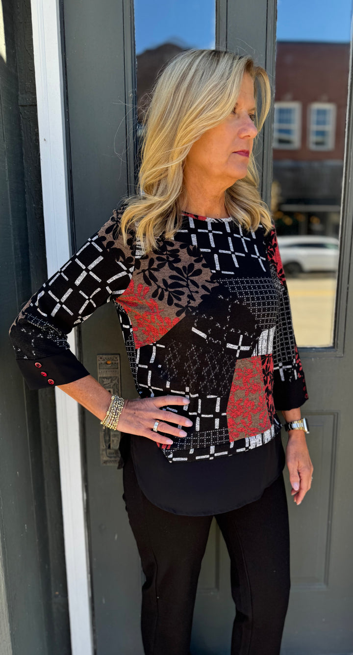 MARLEE RED & BLACK PRINT TOP