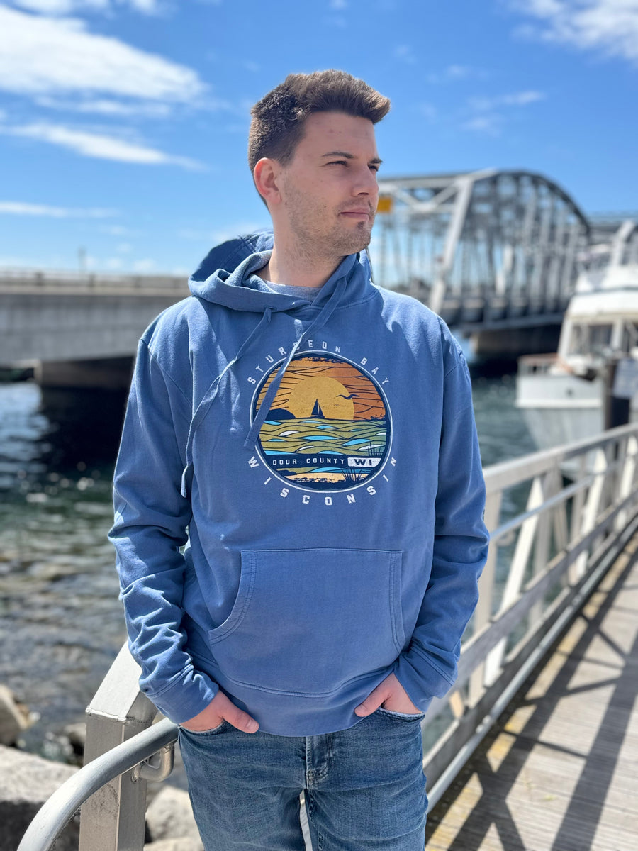 STURGEON BAY LAKE SCENE PIGMENT DYED HOODIE
