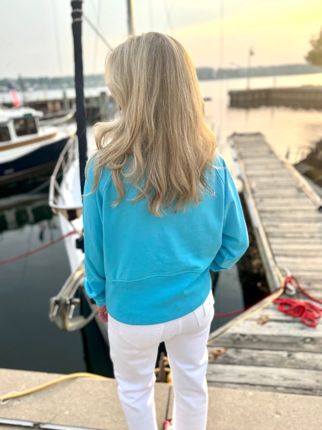 DOOR COUNTY TROPICAL BLUE EMBROIDERED  HALF ZIP SWEATSHIRT