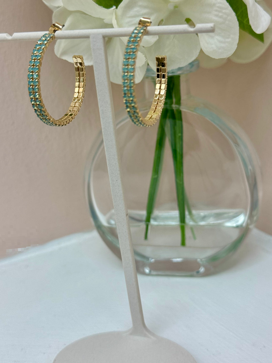 AQUAMARINE CZ POST HOOP EARRINGS