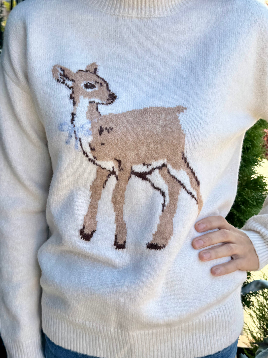 CREAM FAWN CREW NECK SWEATER